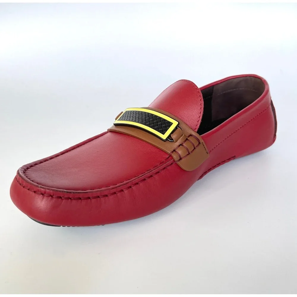 Bottega Veneta Men's Tennis Calf Leather Red Driver Shoe, 548292, sz‎ US9.5